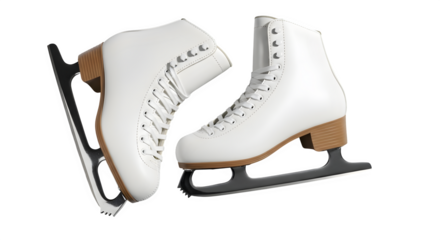Pair of white figure ice skates isolated on transparent background, a popular winter sport and recreational activity for both kids and adults alike
