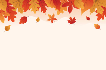 Autumn Falling Leaves Background. October foliage wave frame. Thanksgiving day card. Oak leaves decor september poster. Orange plant.