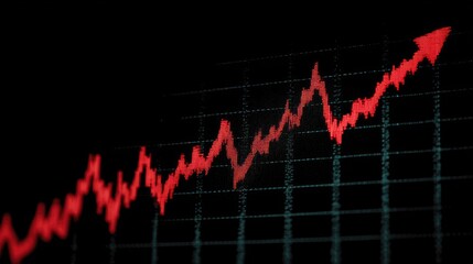Red upward trending graph on dark background