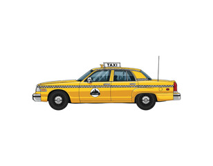Fototapeta premium Illustrated Vector Graphic of a Classic Yellow Taxi Cab, Perfect for Transportation Designs and City-Themed Projects, VectorImage (342)