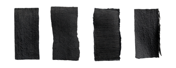 Four dark, textured rectangular swatches