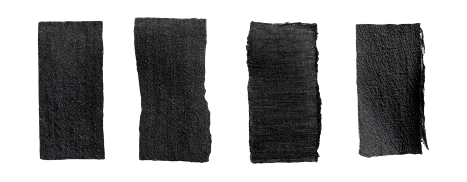 Four dark, textured rectangular swatches