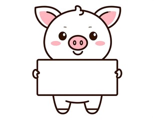 Cute Pig Holding Blank Sign.