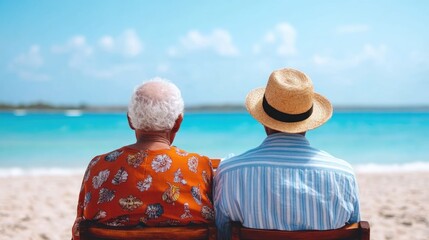 Elderly African Couple Enjoying Refreshing Coconut Drinks While Relaxing Under the Shade of a Thatched Beach Hut on a Picturesque Tropical Coastline