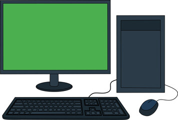 Fototapeta premium A desktop PC with a monitor, keyboard, and mouse on an office desk illustrates modern business technology