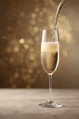 Elegant pouring of champagne in a flute glass luxurious setting closeup view celebration concept