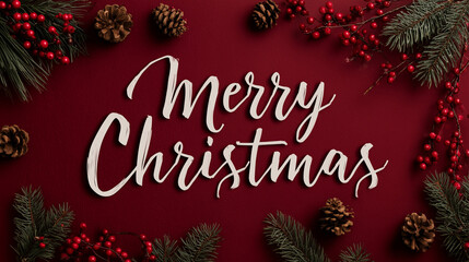 Merry Christmas backdrop in script and maroon background