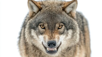 Fototapeta premium Fierce Wolf Staring Intently with Snowy Background Natural Habitat