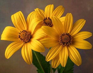 Close Up of Three Yellow Flowers.