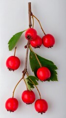 Red berries on branch against white