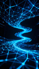 Glowing blue digital network in dark space, symbolizing AI, data flow, internet, and futuristic tech.Generated by AI