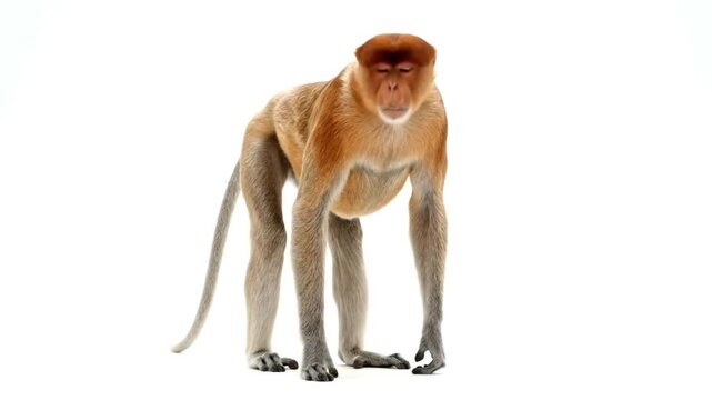 male proboscis monkey isolated white background