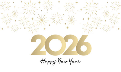 HAPPY NEW YEAR 2026, New Year's Eve Party, Gold text Fireworks, Firework background Banner poster post design