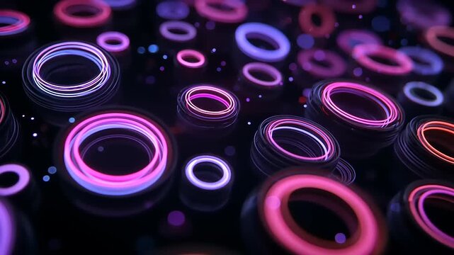 Colorful abstract circles floating in a dark space, creating a vibrant digital atmosphere