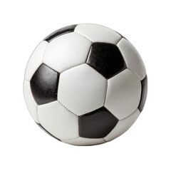 Obraz premium Black and white patterned soccer ball on a black background