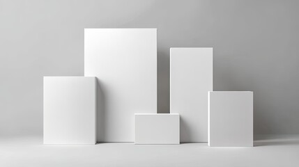 Five blank white rectangular forms arranged on a plain light gray surface