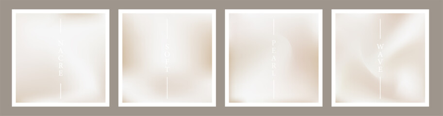 Minimalistic abstract pearl wedding poster. Nacreous pale ecru cards with smooth sandy gradient background. Vector illustration.