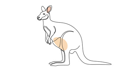 Minimalist kangaroo line art with subtle color accents on a clean white background design