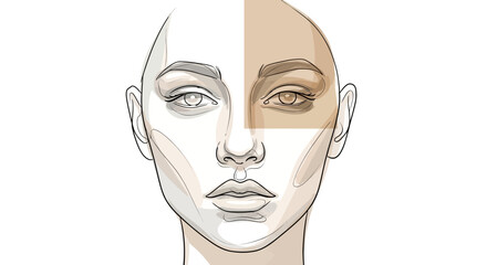 Illustration showcasing a woman's face with half shaded in brown tones for makeup demonstration