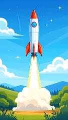 Rocket launch into a vibrant sky