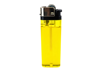 Yellow disposable lighter isolated on transparent background