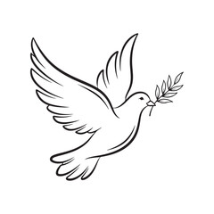 Obraz premium Hanukkah Outline Drawing of a Dove Flying with an Olive Branch bird peace
