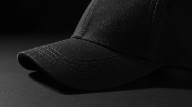 black baseball cap closeup dark background fashion accessory
