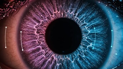 Close up of a human eye with digital network overlay. - Powered by Adobe