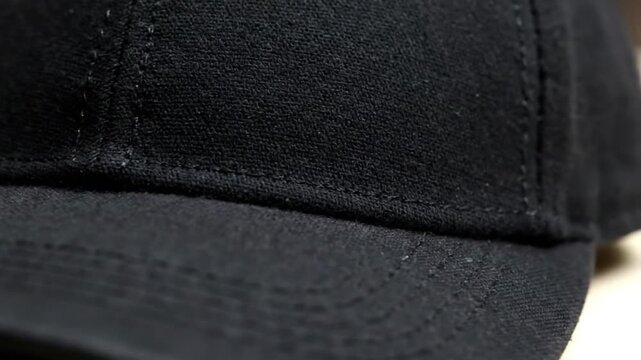 close up black baseball cap fabric detail texture