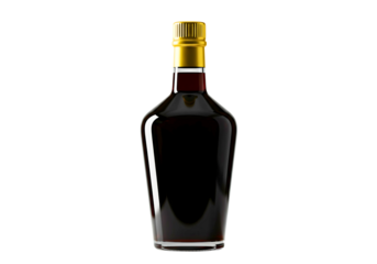 Elegant dark glass bottle with golden cap isolated on transparent background