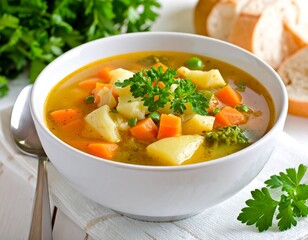 Hearty Vegetable Soup with Bread.