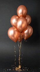 Rose gold balloons on dark background