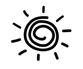 Hand drawn sun icon. Doodle children drawing. Vector illustration