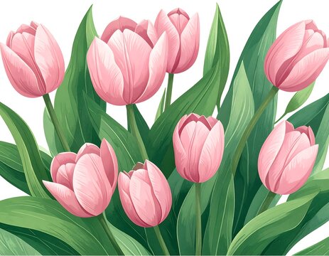 Delicate pink tulips in a lush bouquet