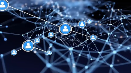 Abstract digital network connecting people through nodes and lines, representing communication and technology - Powered by Adobe