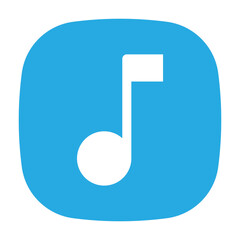 Music note app glyph icon in flat blue rounded square, representing songs, sound files, and audio entertainment