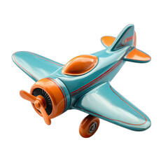 Turquoise and orange toy airplane on a black background