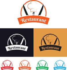 Restaurant Logo Collection with Chef's Hat, Knives, and Ribbon