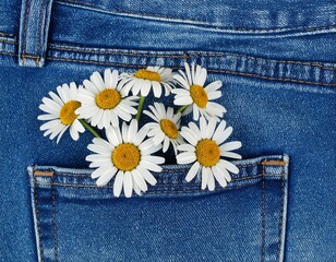 Daisies in a denim pocket