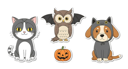 Adorable whiskered friends in festive Halloween costumes, a cute illustrated animal collection