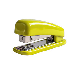 Bright yellow stapler on black background, office tool