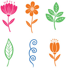 Vibrant floral elements collection for spring designs and modern decorations