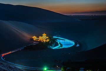 Crescent Moon Lake at Dusk Dunhuang Desert Oasis