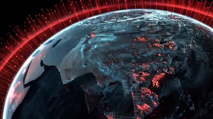 A stunning digital depiction of Earth showcasing vibrant urban areas and data visualization effects - Powered by Adobe