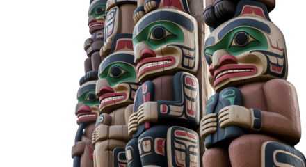 Close-Up of Carved Indigenous Totem Pole - Native American Art, Cultural Heritage, Traditional Symbolism