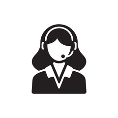 Black and White Customer Service Woman Icon Illustration Minimalist Call Center Support Symbol Design