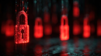 Glowing network lock with pulsating energy and data security