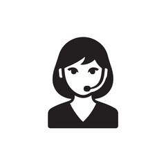 Black and White Customer Service Woman Icon Illustration Minimalist Call Center Support Symbol Design