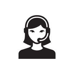 Black and White Customer Service Woman Icon Illustration Minimalist Call Center Support Symbol Design