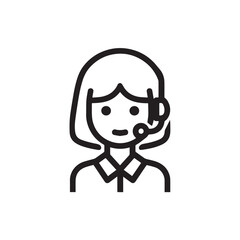 Black and White Customer Service Woman Icon Illustration Minimalist Call Center Support Symbol Design